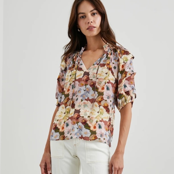 Rails Tops - NEW! Rails Paris Top in Painted Floral Multi Color Short Sleeve Size XS - $178